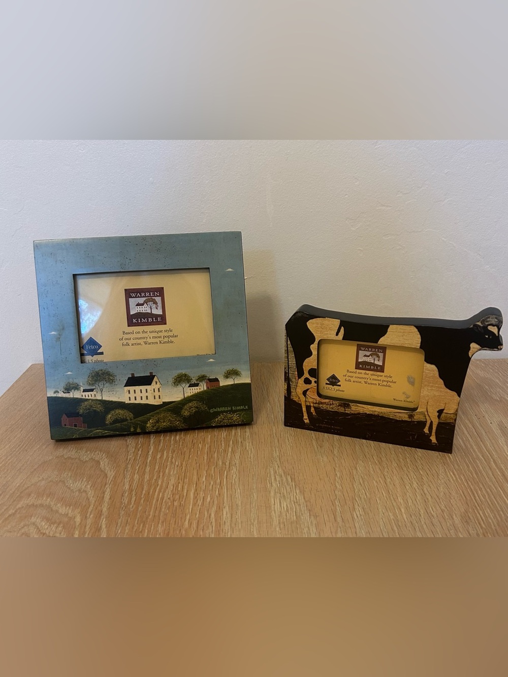 Fetco Blue Country Farm & Cow Shaped Picture Frame Set